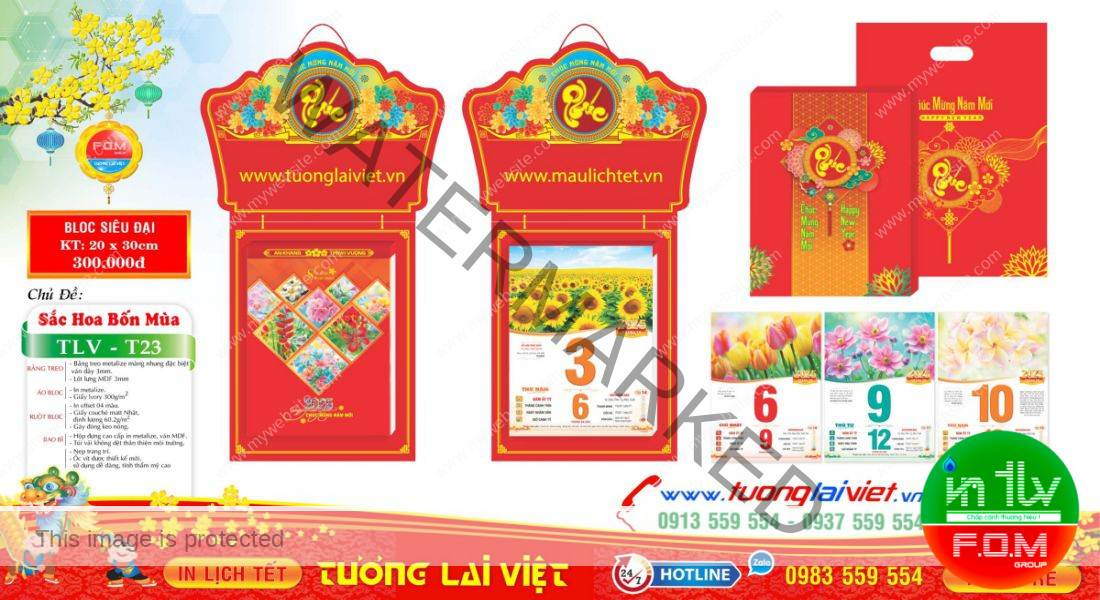 Mẫu Lịch Bloc Bốn Mùa Hoa