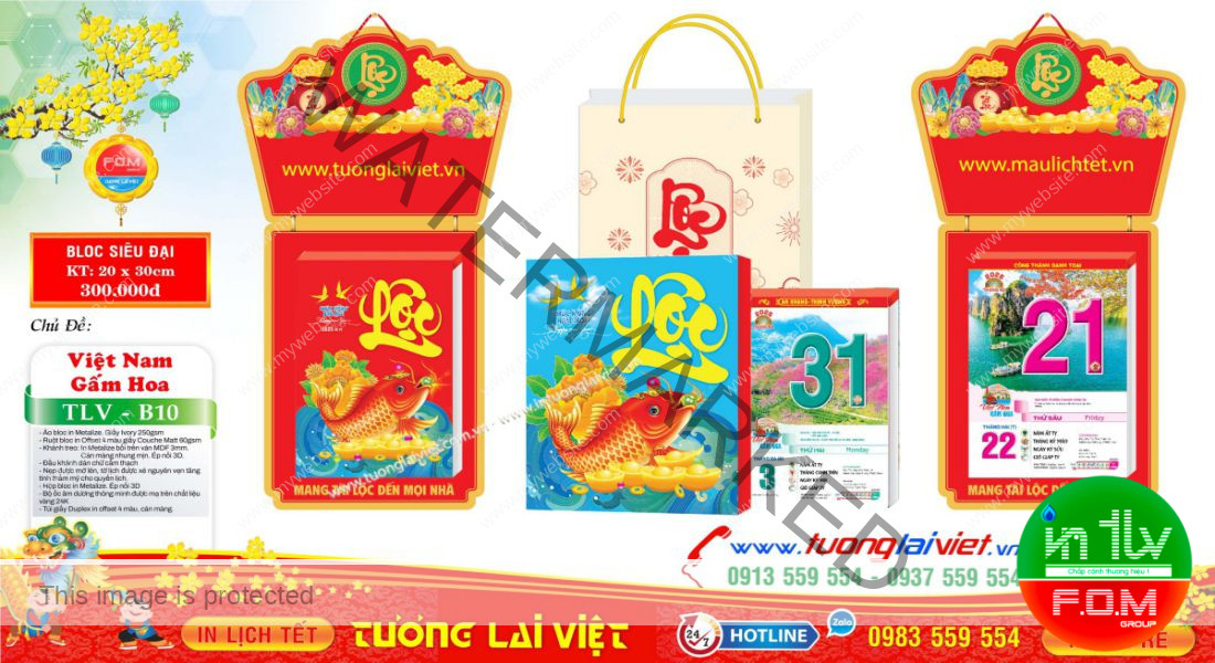 Mẫu Lịch Bloc Dán Nổi Chữ Lộc
