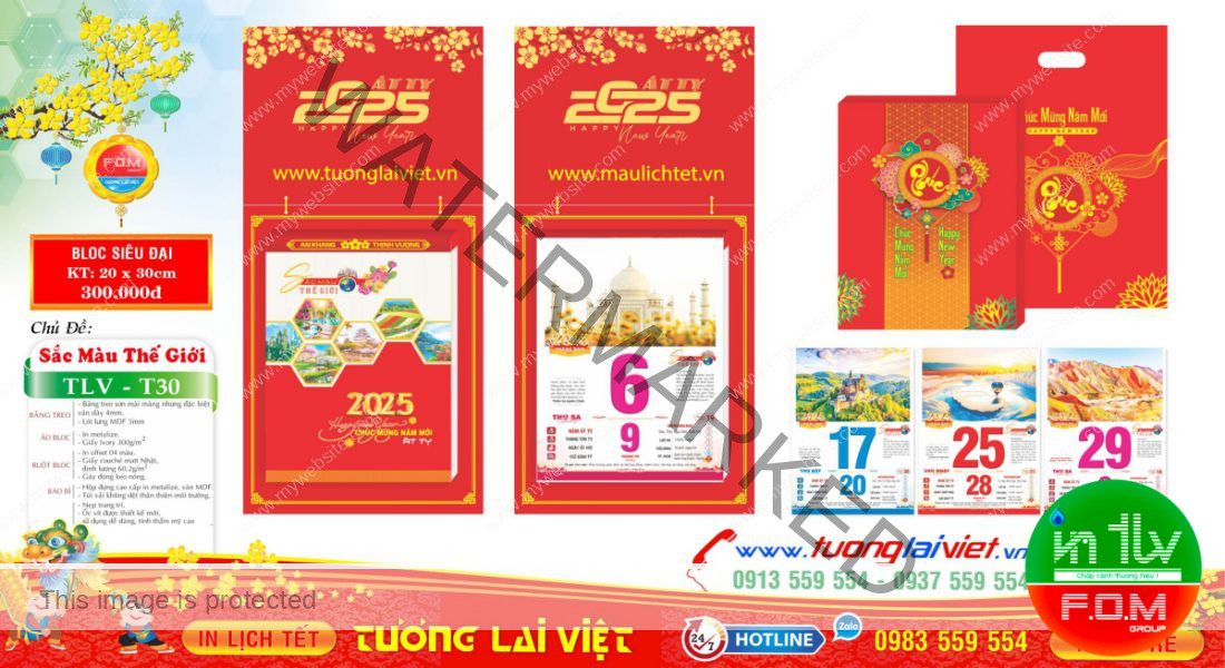 Mẫu Lịch Bloc Đầu Treo Sơn Mài