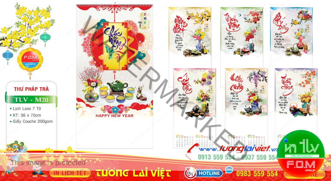 Mẫu Lịch Tờ Chữ Thư Pháp