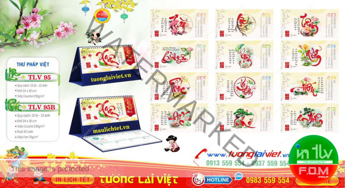 Mẫu Lịch Để Chữ Thư Pháp