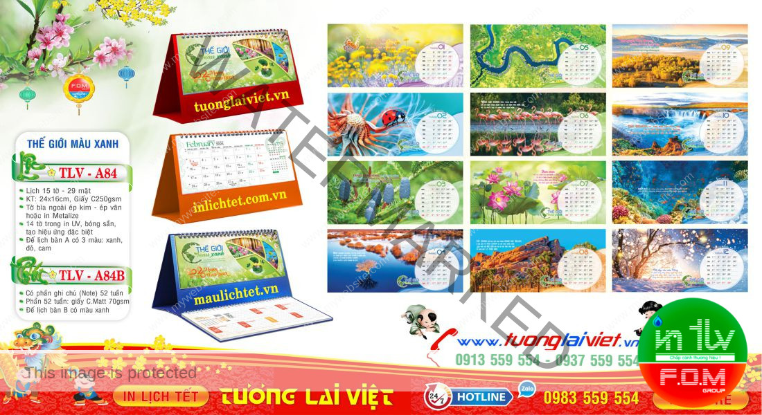 Mẫu Lịch Để Bàn Thế Giới Màu Xanh