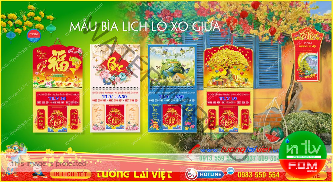 Mẫu Lịch Tết Bloc Lò Xo Giữa