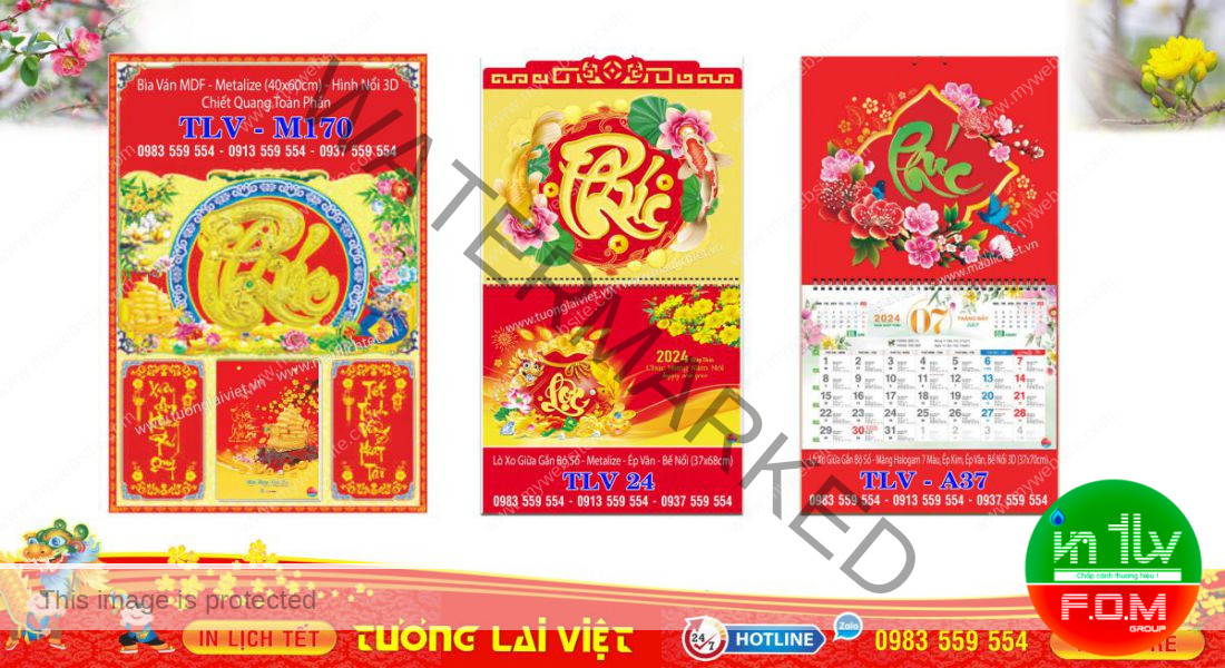 Mẫu Lịch Tết Chữ Phúc